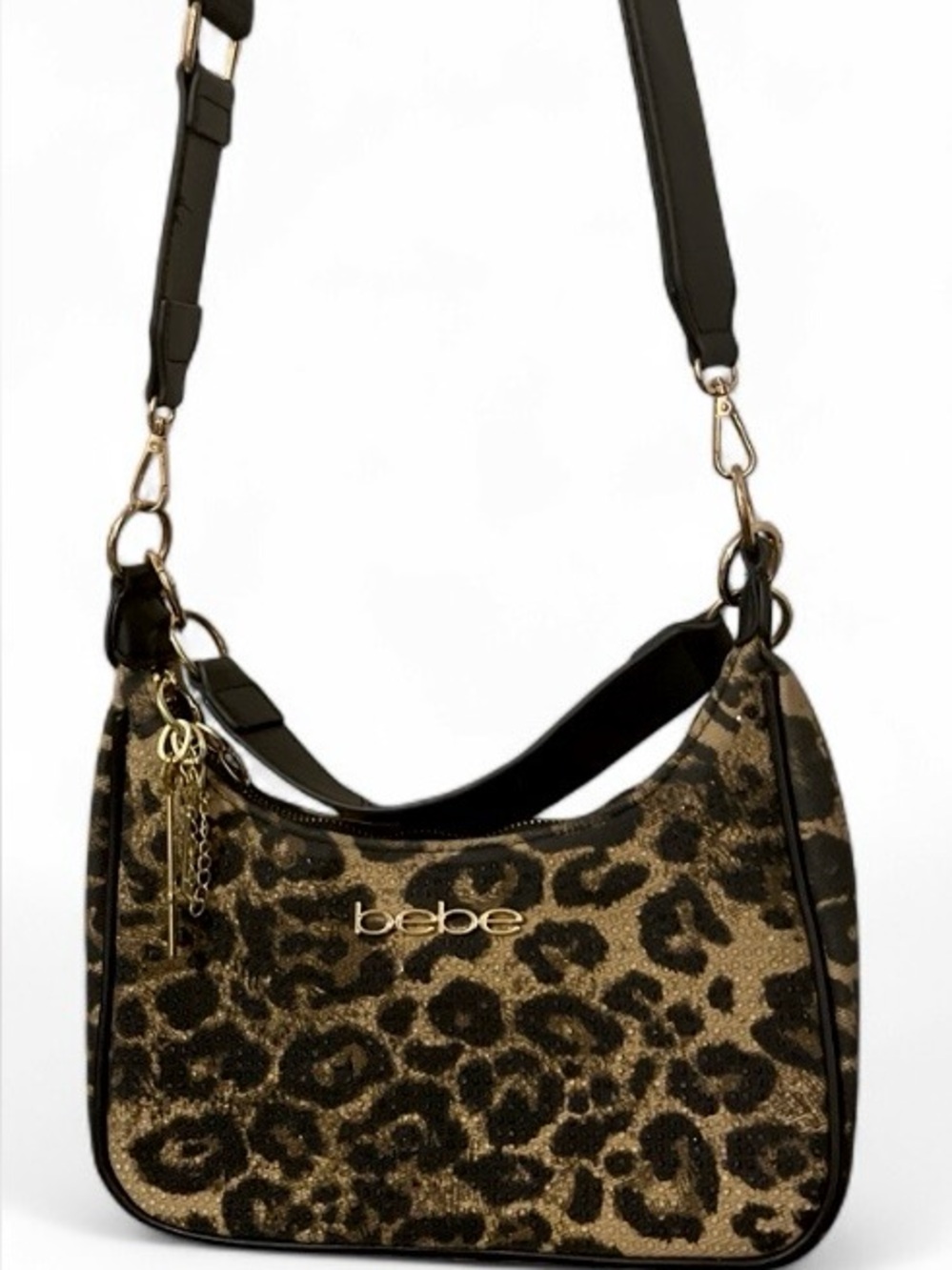 bebe Leopard-Print Shoulder Bag in Black and Brown